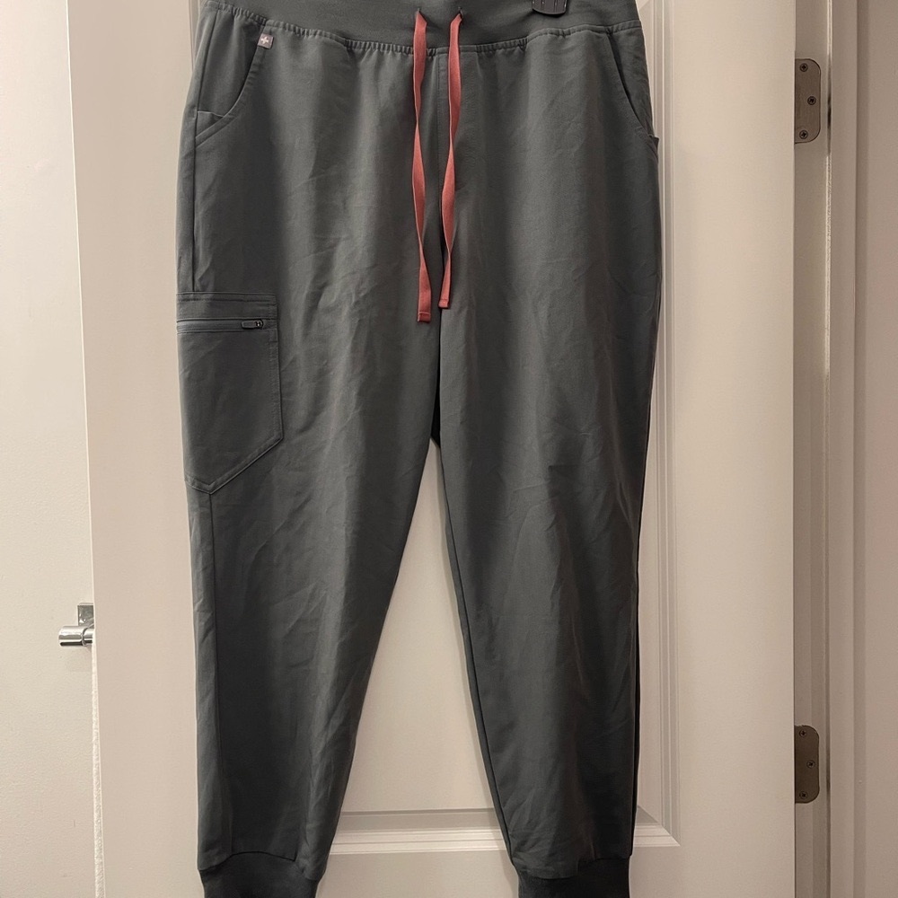 Figs Gray Joggers with Pink Drawstring